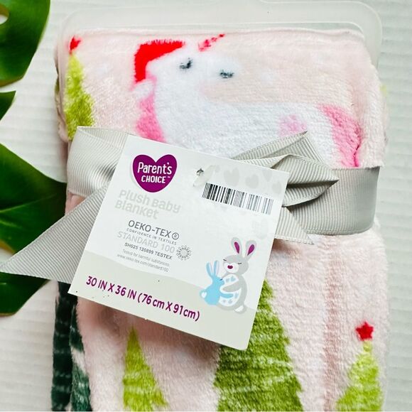 Parent's Choice Holiday Unicorns Plush Baby Blanket, 30" x 36" Pink - NEW - Picture 4 of 7